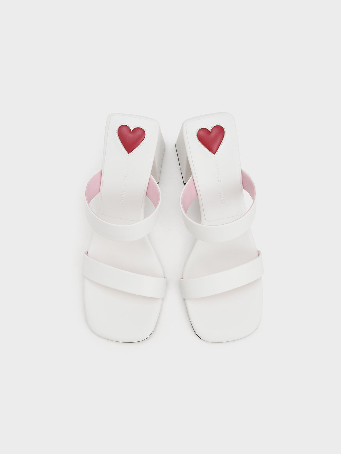Sepatu Mules Trapeze Heel Amora Heart-Motif, White, hi-res