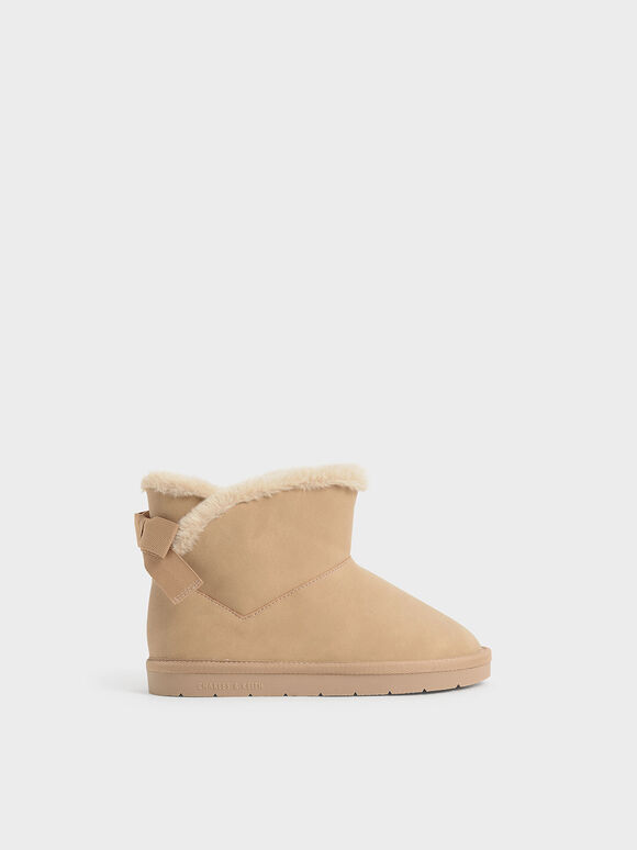 Sepatu Ankle boots Girls' Fur-Trimmed Slip-On, Camel, hi-res