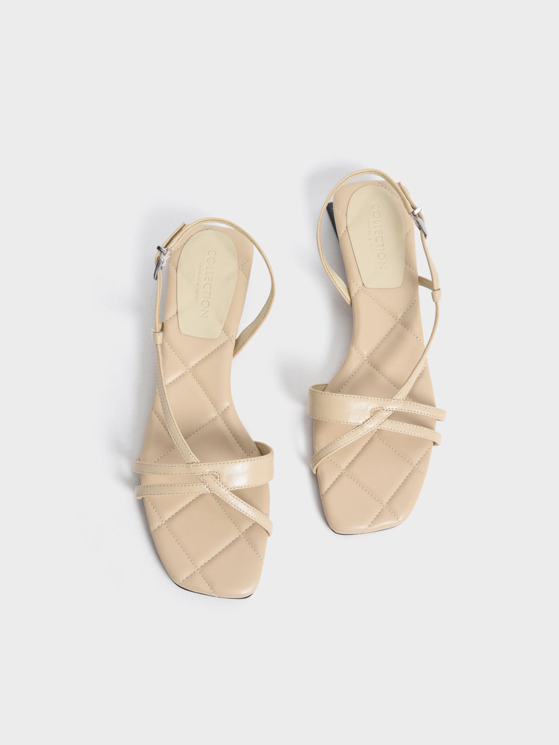 Chalk Leather Trapeze Heel Slingback Sandals - CHARLES & KEITH ID
