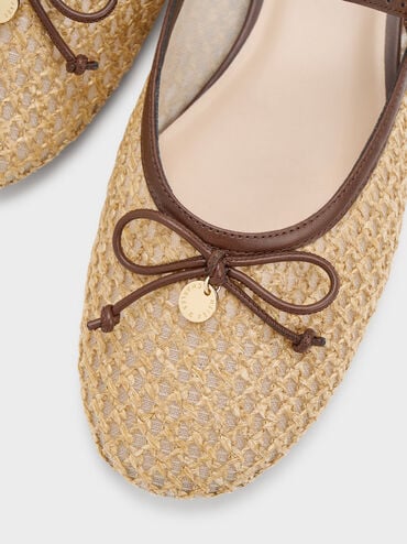 Raffia Bow Mary Jane Mules, Dark Brown Textured, hi-res