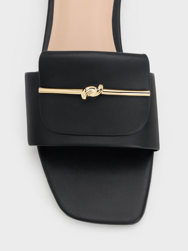 Knotted Accent Slide Sandals, Black, hi-res