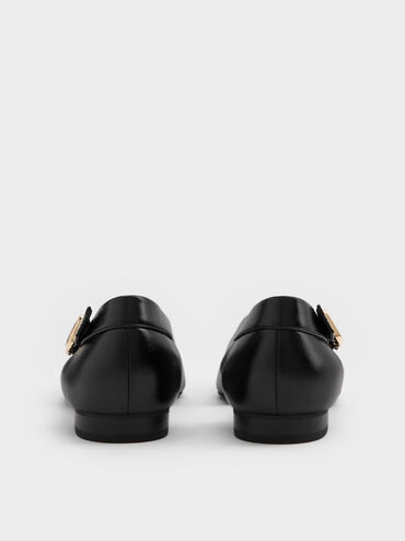Buckled Cut-Out Ballet Flats, Black, hi-res