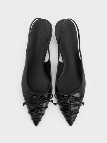 Ruched Bow Slingback Kitten Heels, Black, hi-res