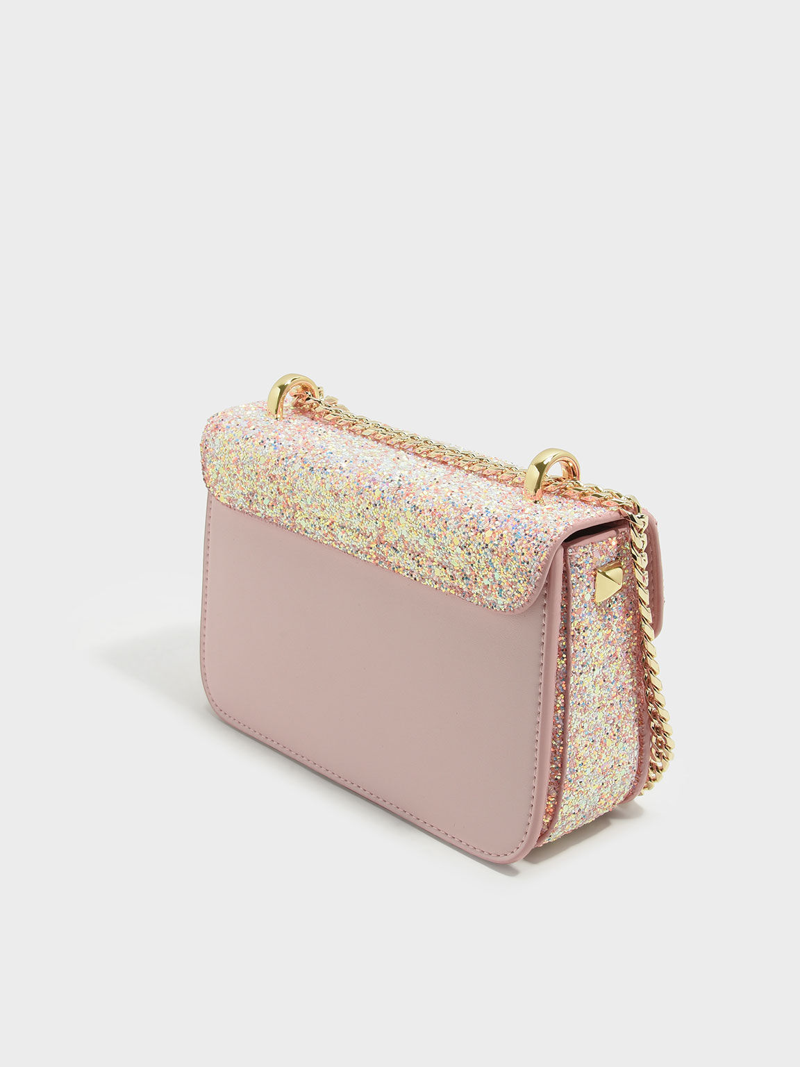 Glitter Metallic Push-Lock Handbag, Pink, hi-res