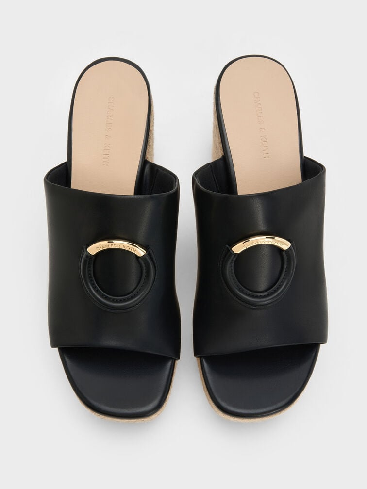 Sepatu Wedges Espadrille Metallic-Accent, Black, hi-res