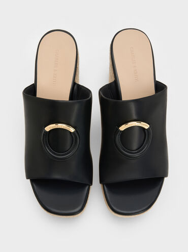 Sepatu Wedges Espadrille Metallic-Accent, Black, hi-res