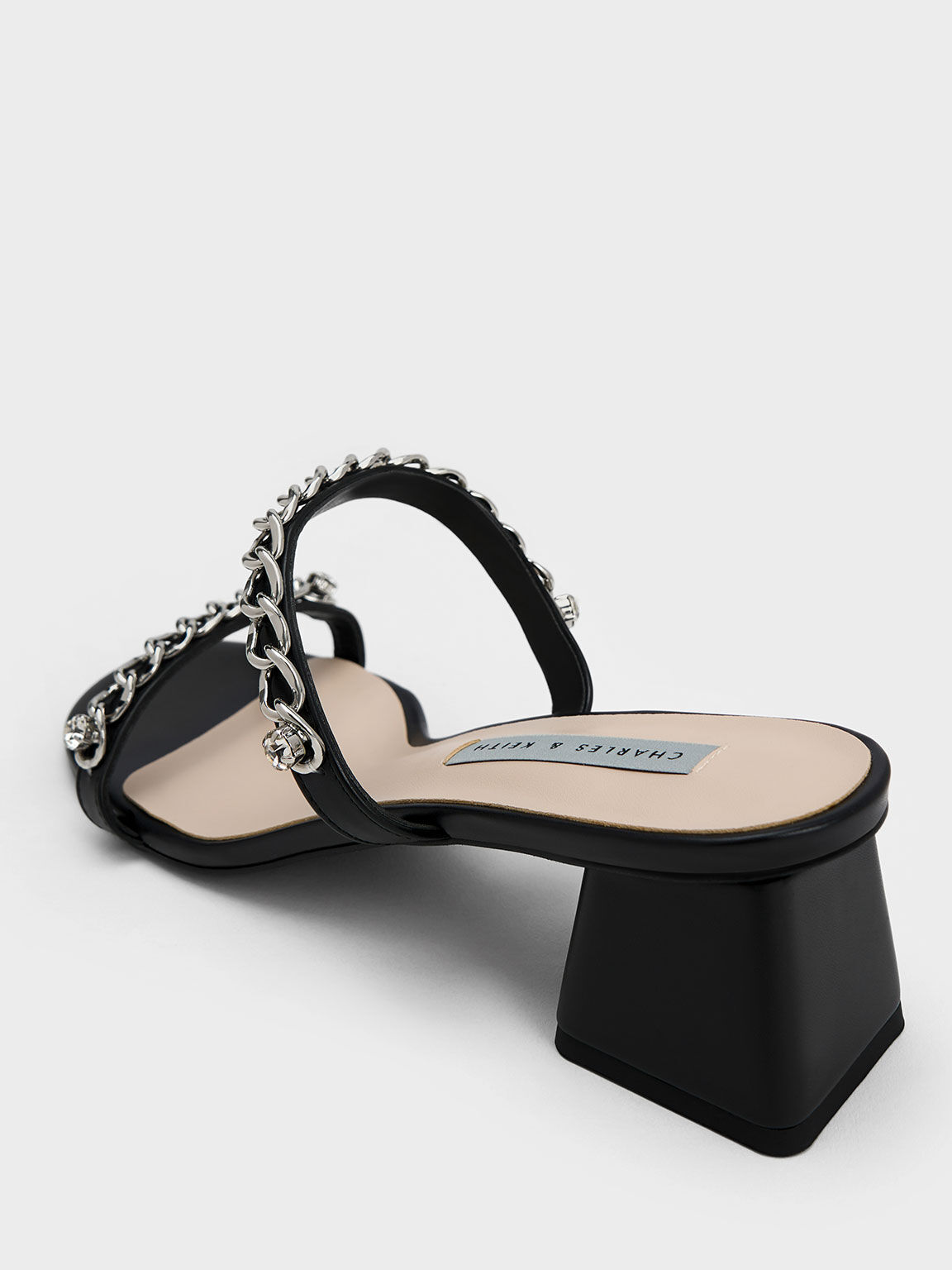 Sandal Block Heel Chain-Link, Black, hi-res