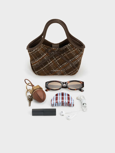 Tas Top Handle Tubular Bow Checkered Hazel, Multi, hi-res