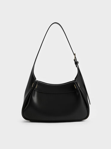 Clarice Pleated Shoulder Bag, Black, hi-res
