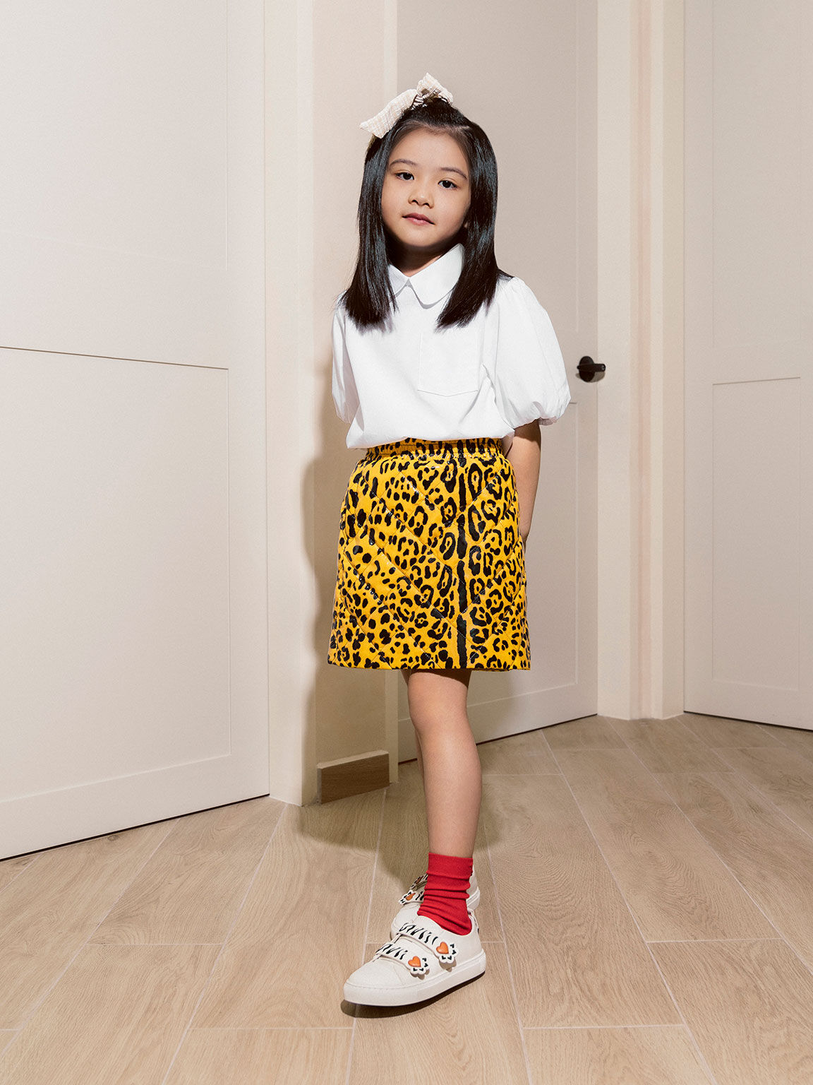 Koleksi Lunar New Year: Sepatu Sneakers Velcro Girls' Tiger Stripes, Chalk, hi-res