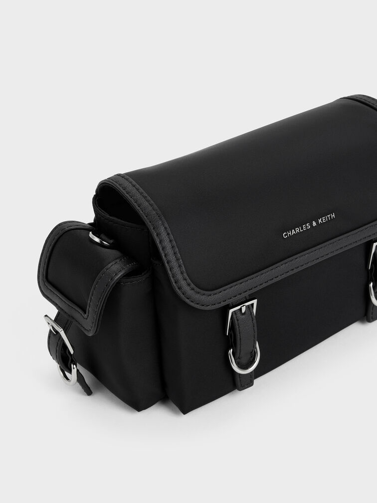Tas Selempang Buckled Levy Nilon, Noir, hi-res