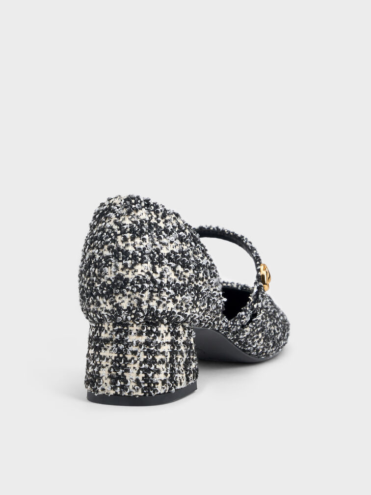 Tweed Mary Jane D'Orsay Pumps, Black Textured, hi-res