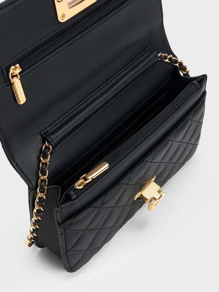 Clucth Push-Lock Cressida Quilted, Black, hi-res