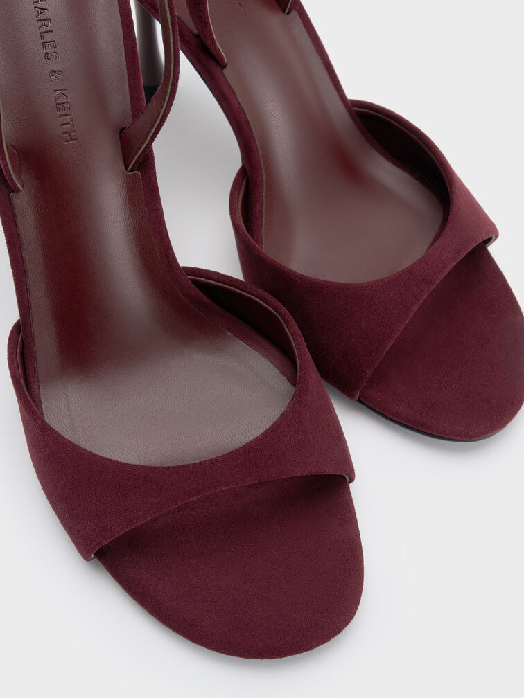Faux Suede Sculptural-Heel Slingback Sandals, Burgundy, hi-res