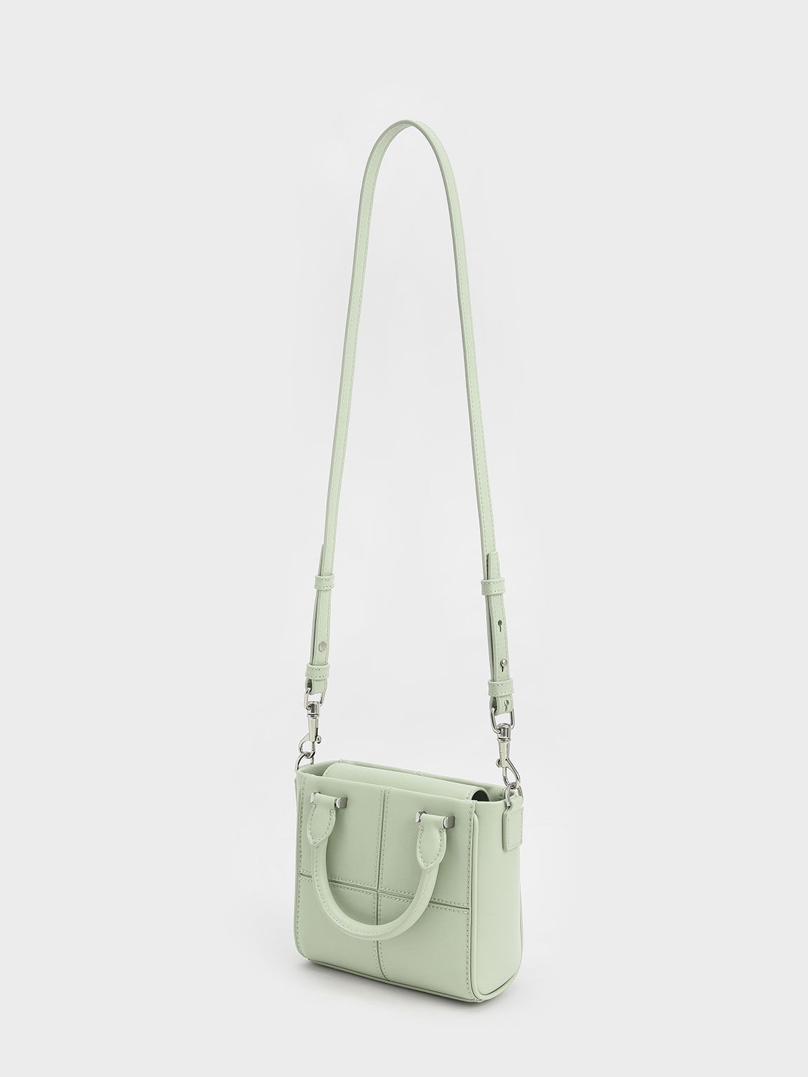 Textured Panelled Top Handle Bag, Mint Green, hi-res