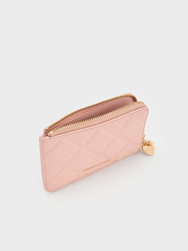 Dompet Zip-Around Quilted Bow-Heart Charm Arrietty, Light Pink, hi-res