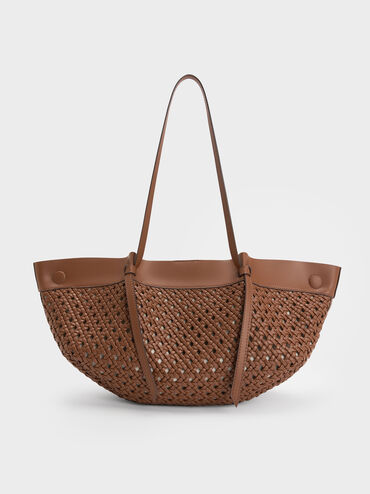 Tas Tote Woven Calla, Chocolate, hi-res