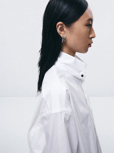 Anting Gabine Hoop Sculptural, Silver, hi-res