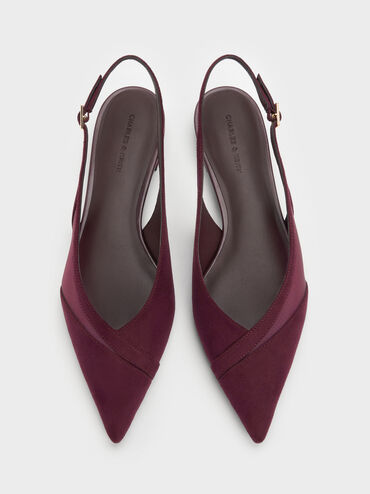 Sepatu Flats Slingback Suede & Mesh Faux, Burgundy, hi-res