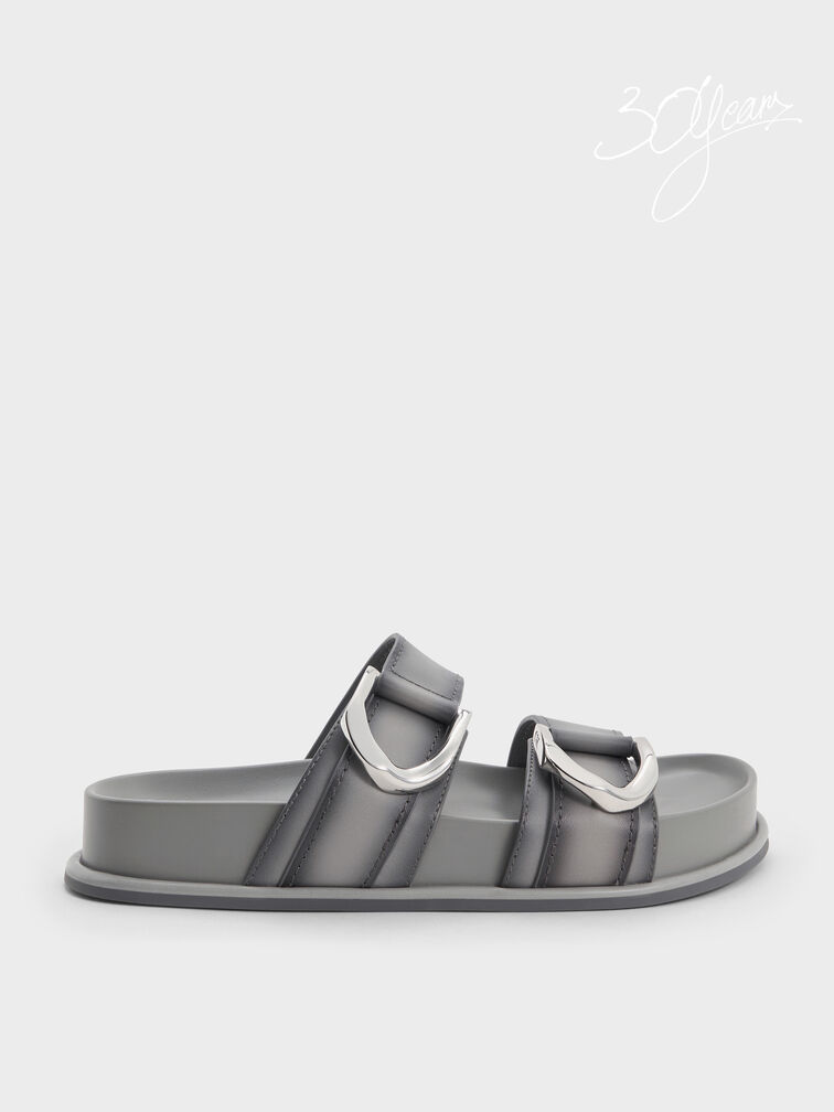 Gabine Leather Ombre Buckled Sandals, Light Grey, hi-res