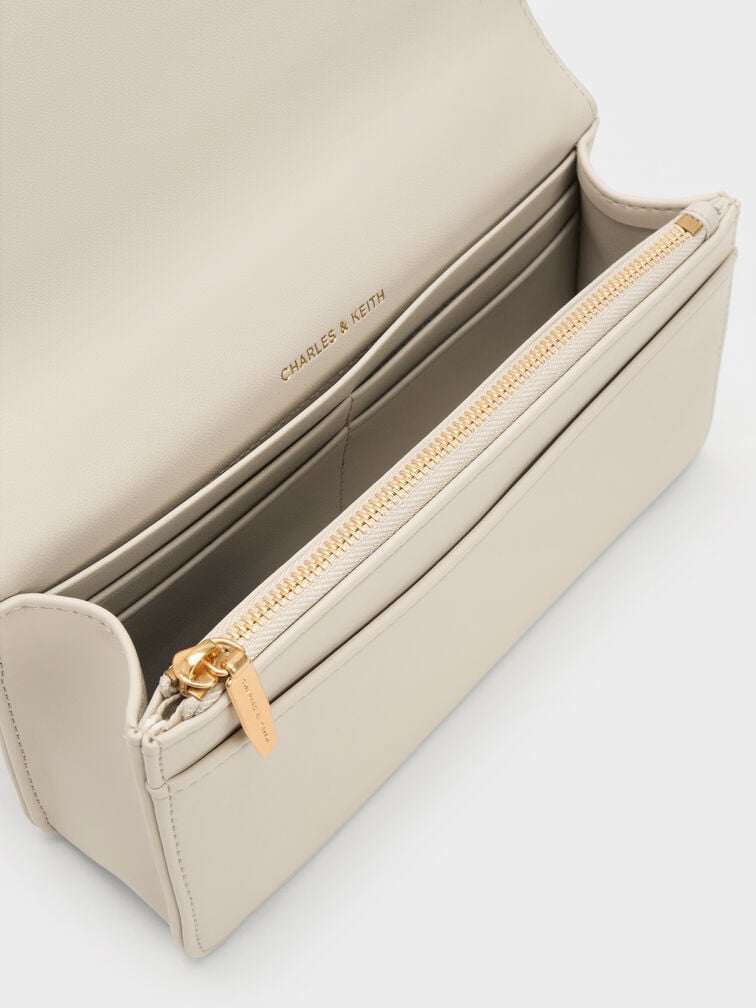 Paffuto Chain Handle Quilted Long Wallet, Cream, hi-res