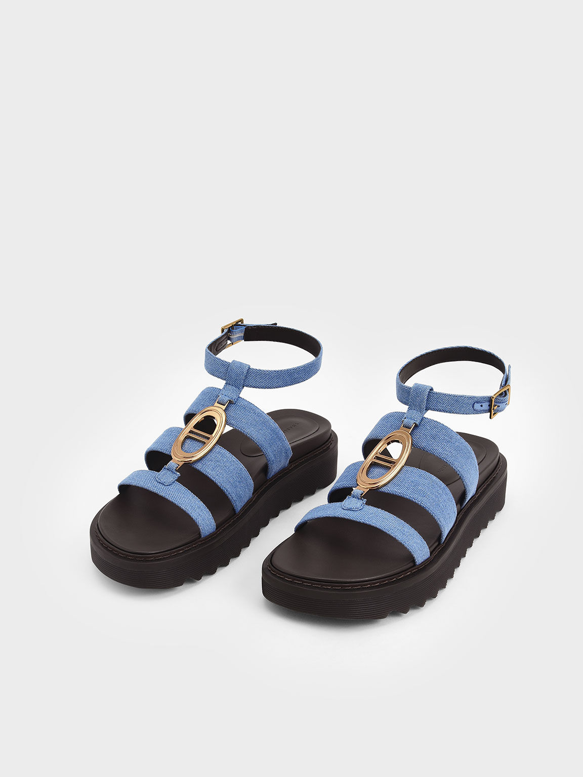 Sandal Gladiator Metallic Accent Flatform, Blue, hi-res