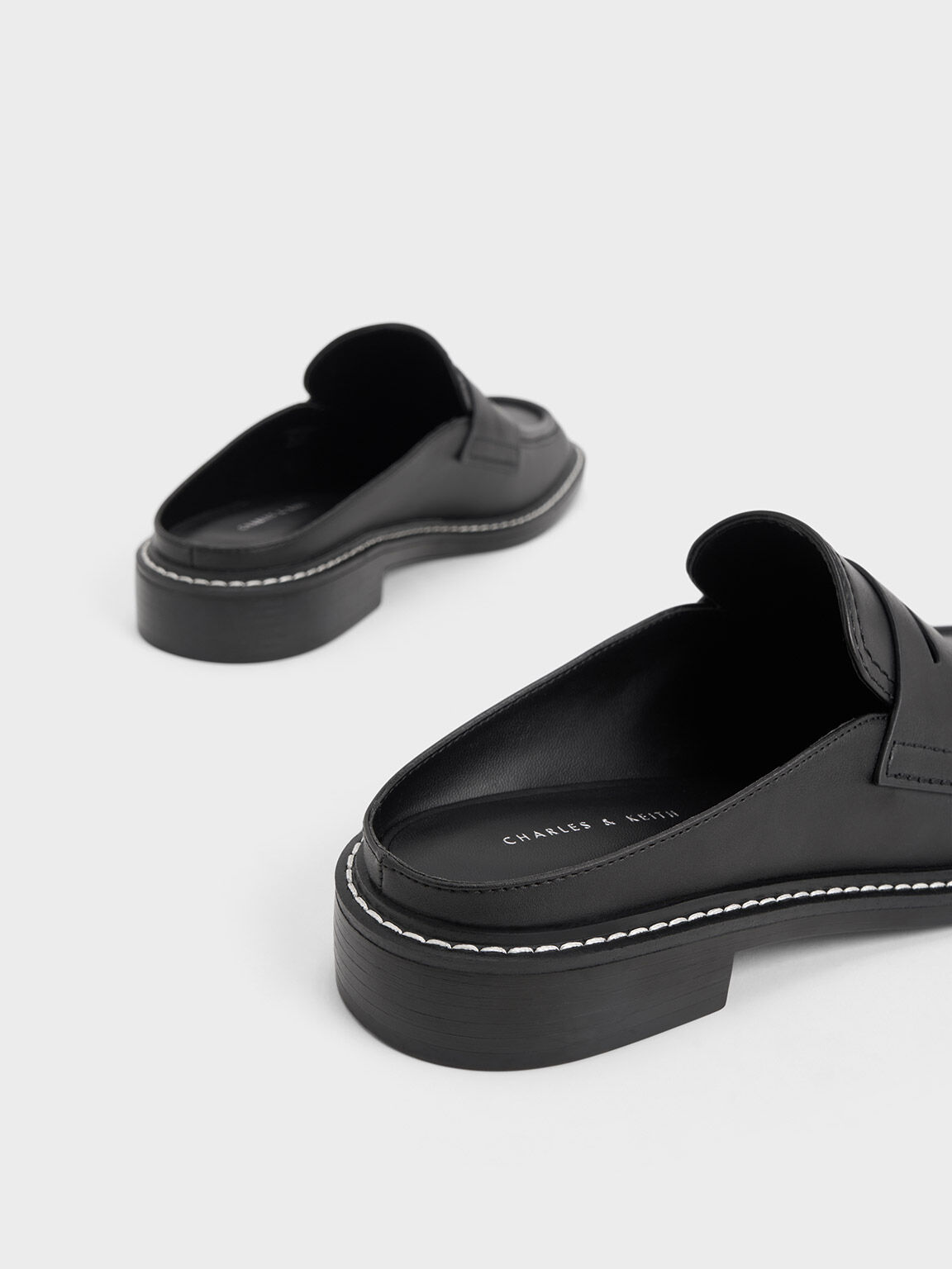 Sepatu Mules Penny Stitch-Trim, Black, hi-res
