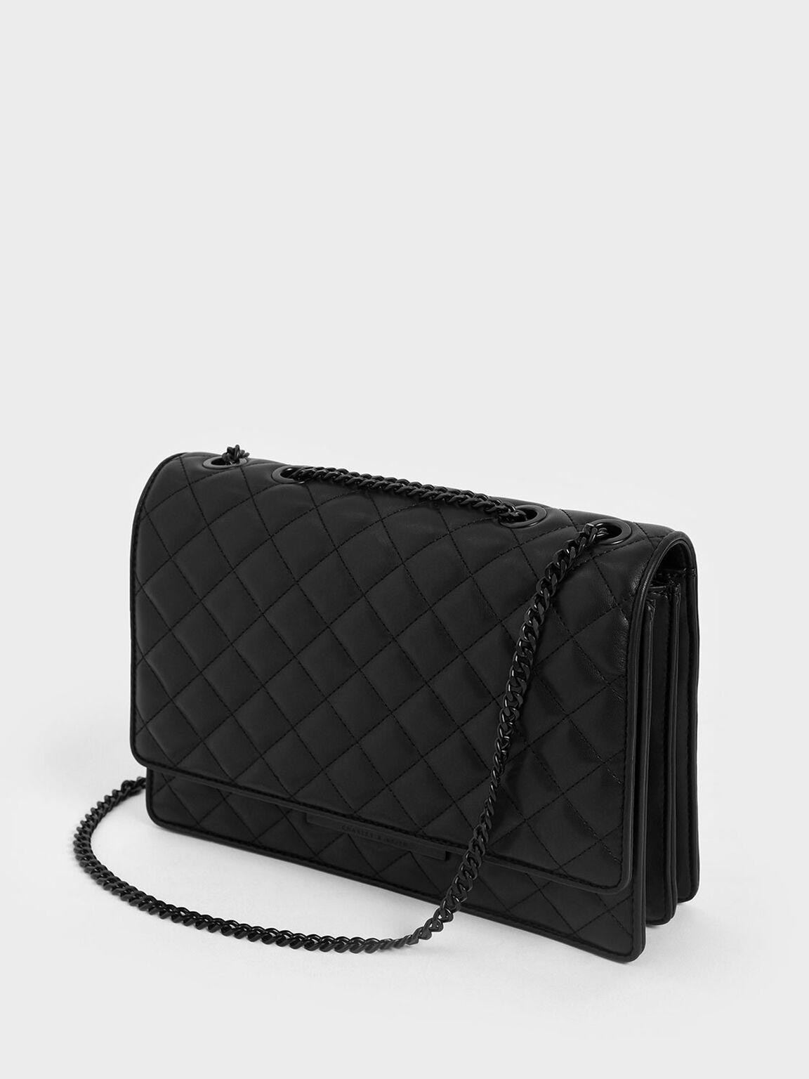 Quilted Chain Strap Shoulder Bag, Ultra-Matte Black, hi-res