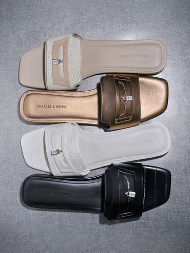 Sandal Slide Croc-Effect Griselda, Animal Print White, hi-res