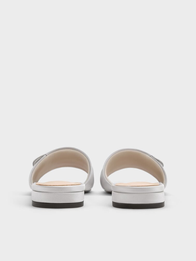 Sandal selip Buckle-Strap Teardrop-Crystal Satin, Silver, hi-res