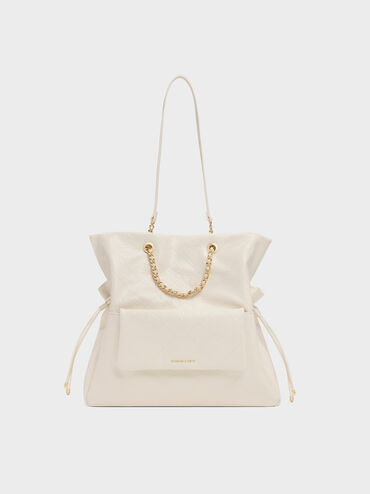 Duo Quilted Drawstring Two-Way Backpack, Cream, hi-res