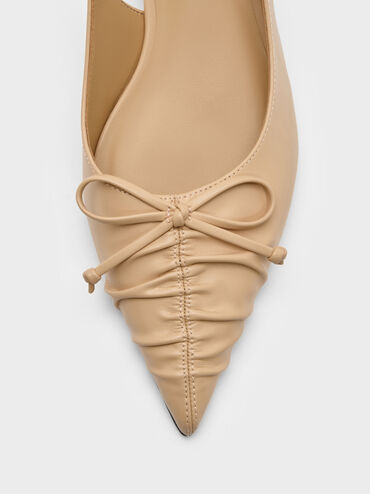 Ruched Bow Slingback Kitten Heels, Sand, hi-res
