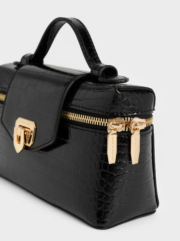 Arwen Croc-Effect Top Handle Vanity Bag, Black, hi-res