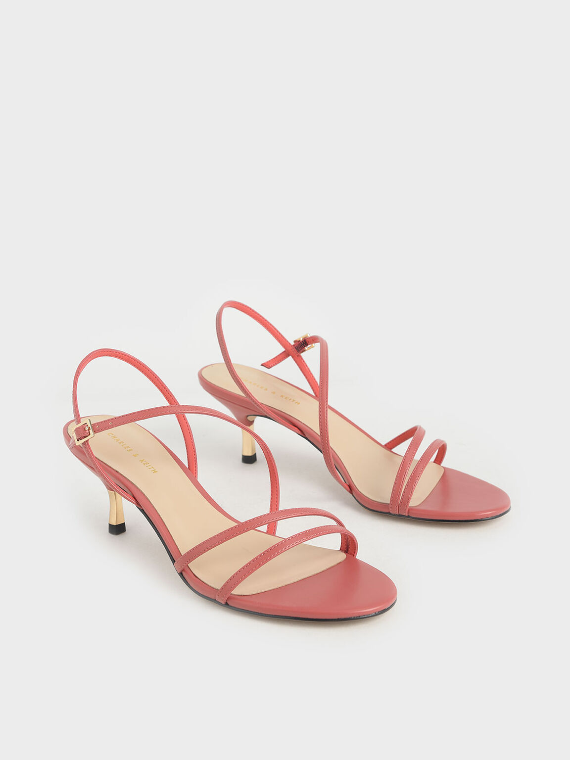 Strappy Metallic Heel Sandals, Coral Pink, hi-res