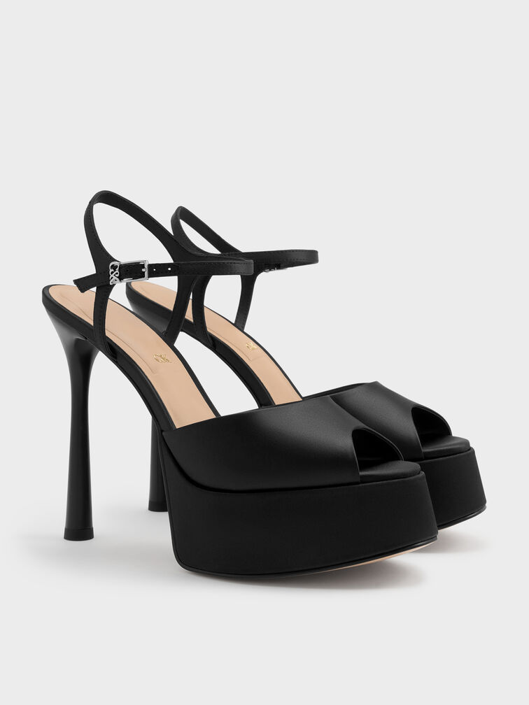 Francesca Peep-Toe Platform Heels, Black Textured, hi-res