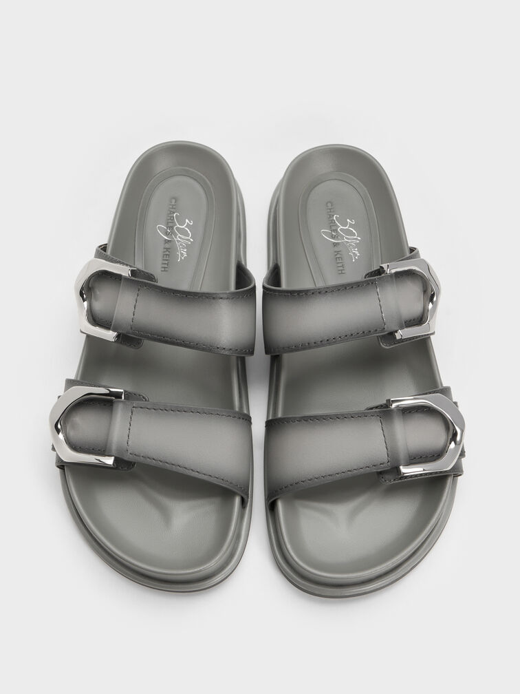Sandal Gabine Buckled Ombre Leather, Light Grey, hi-res