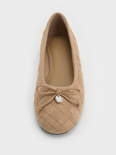Ivette Faux Suede Woven Bow Ballet Flats, Sand, hi-res