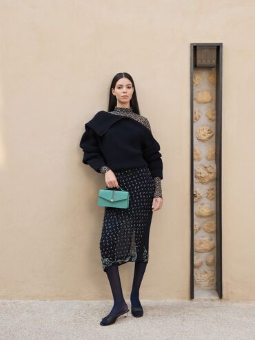 Taisia Satin Chain-Strap Envelope Bag, Teal, hi-res