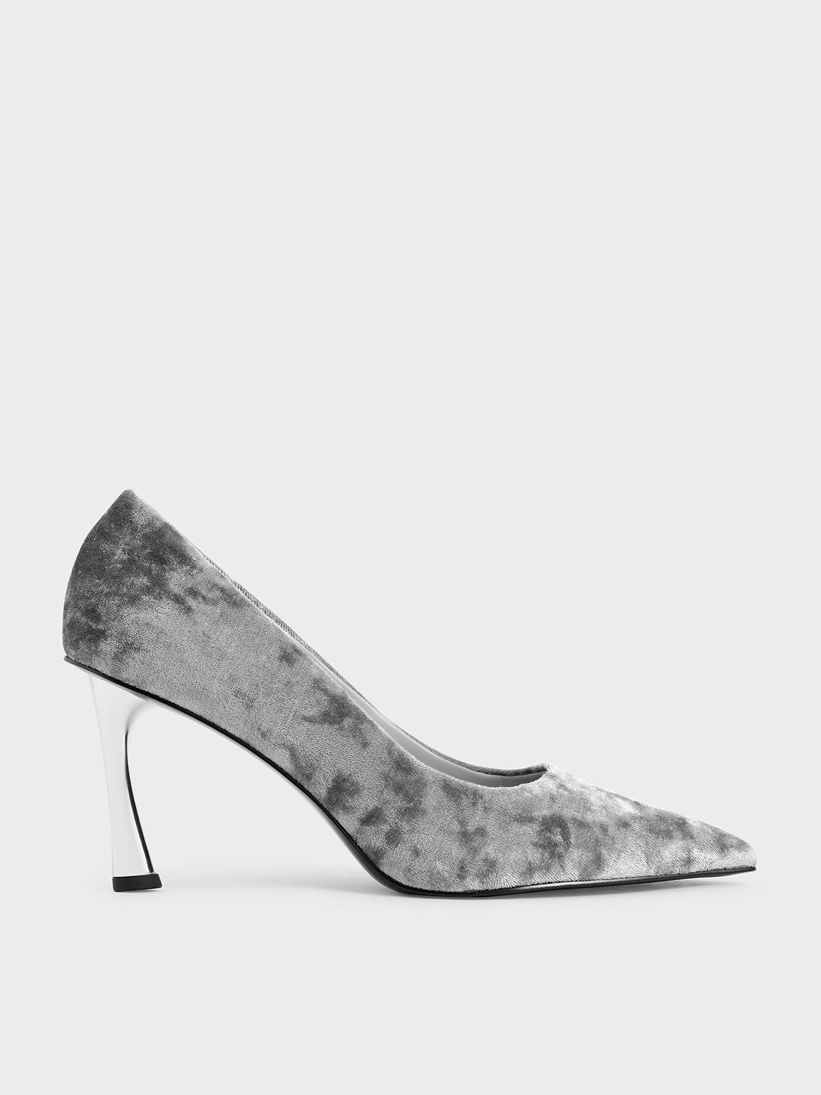 Koleksi Holiday 2021: Sepatu Stiletto Ellie Velvet, Light Grey, hi-res
