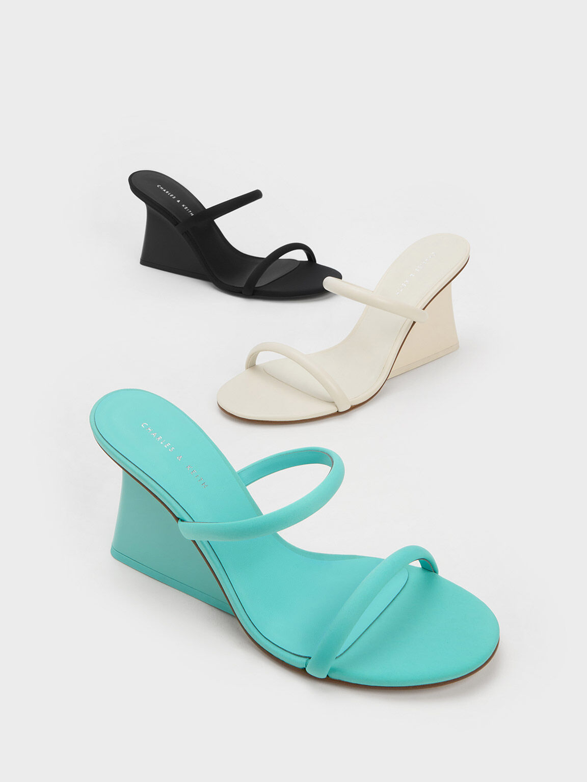 Black Textured Double Strap Wedge Mules CHARLES KEITH ID