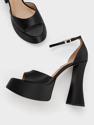 Michelle Recycled Polyester Platform Sandals, Black, hi-res