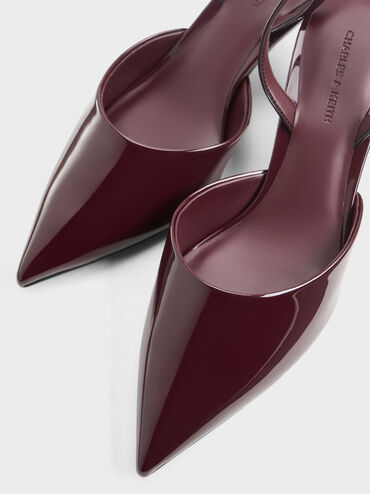 Sepatu Kitten Heels Slingback Stacy Patent, Burgundy, hi-res