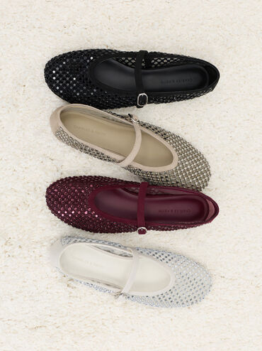 Maggie Mesh Crystal Mary Janes, Taupe, hi-res