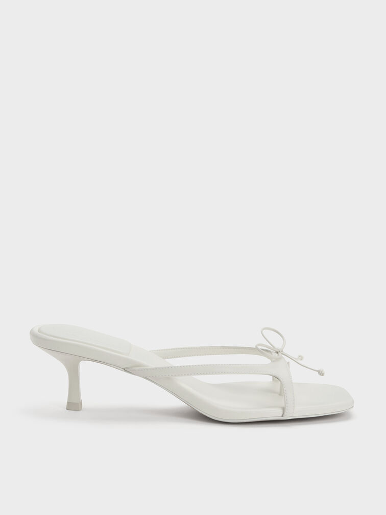 Bow Thong Kitten Heels, White, hi-res
