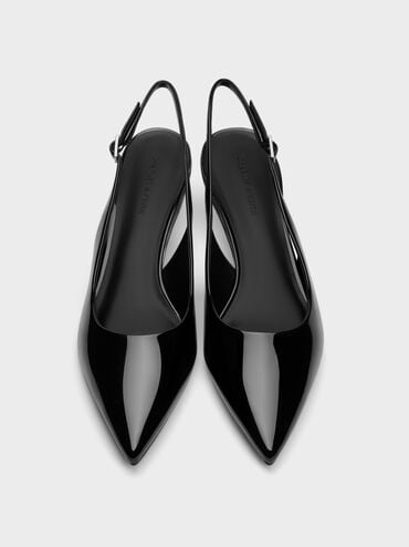 Sepatu Slingback Pumps Patent Pointed-Toe, Black Patent, hi-res