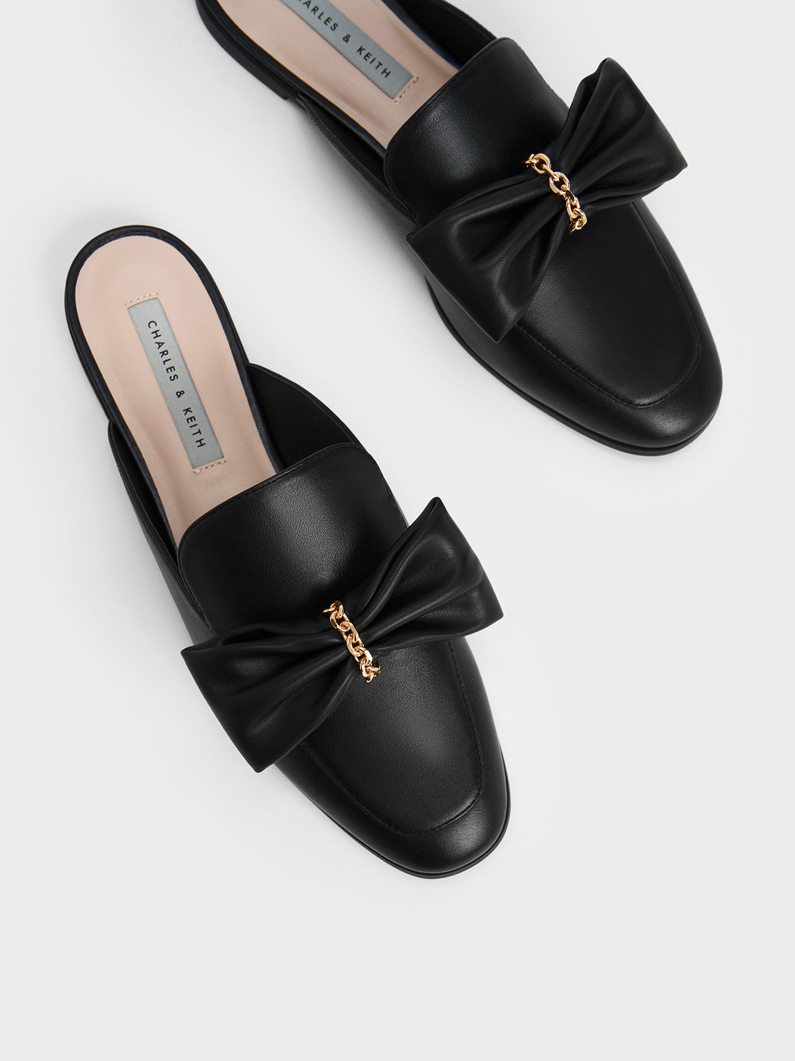 Chain-Link Bow Loafer Mules, Black, hi-res