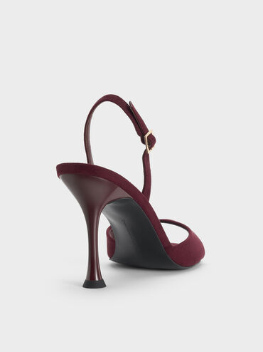 Faux Suede Sculptural-Heel Slingback Sandals, Burgundy, hi-res