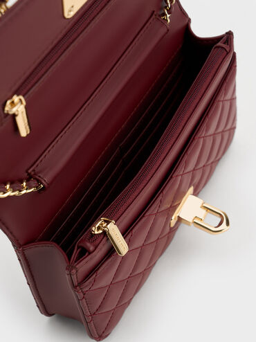 Tas Clutch Push-Lock Quilted Cressida, Burgundy, hi-res