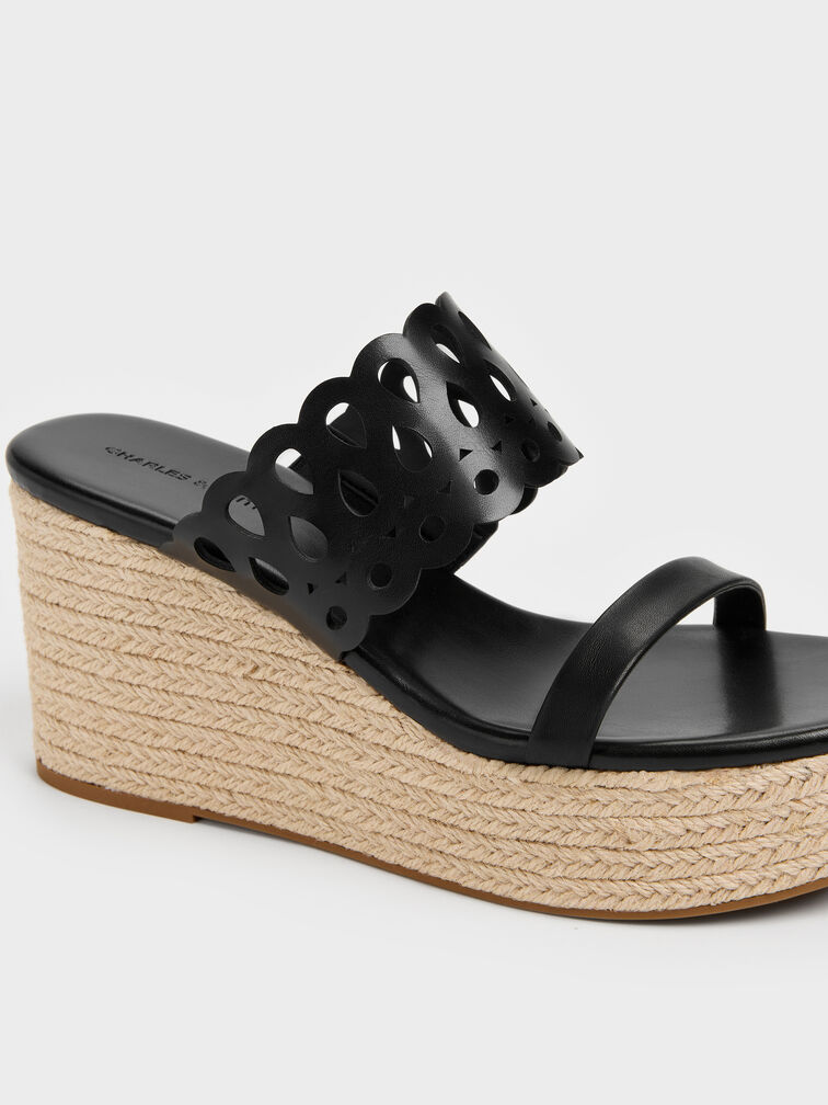 Cut-Out Espadrille Wedges, Black, hi-res