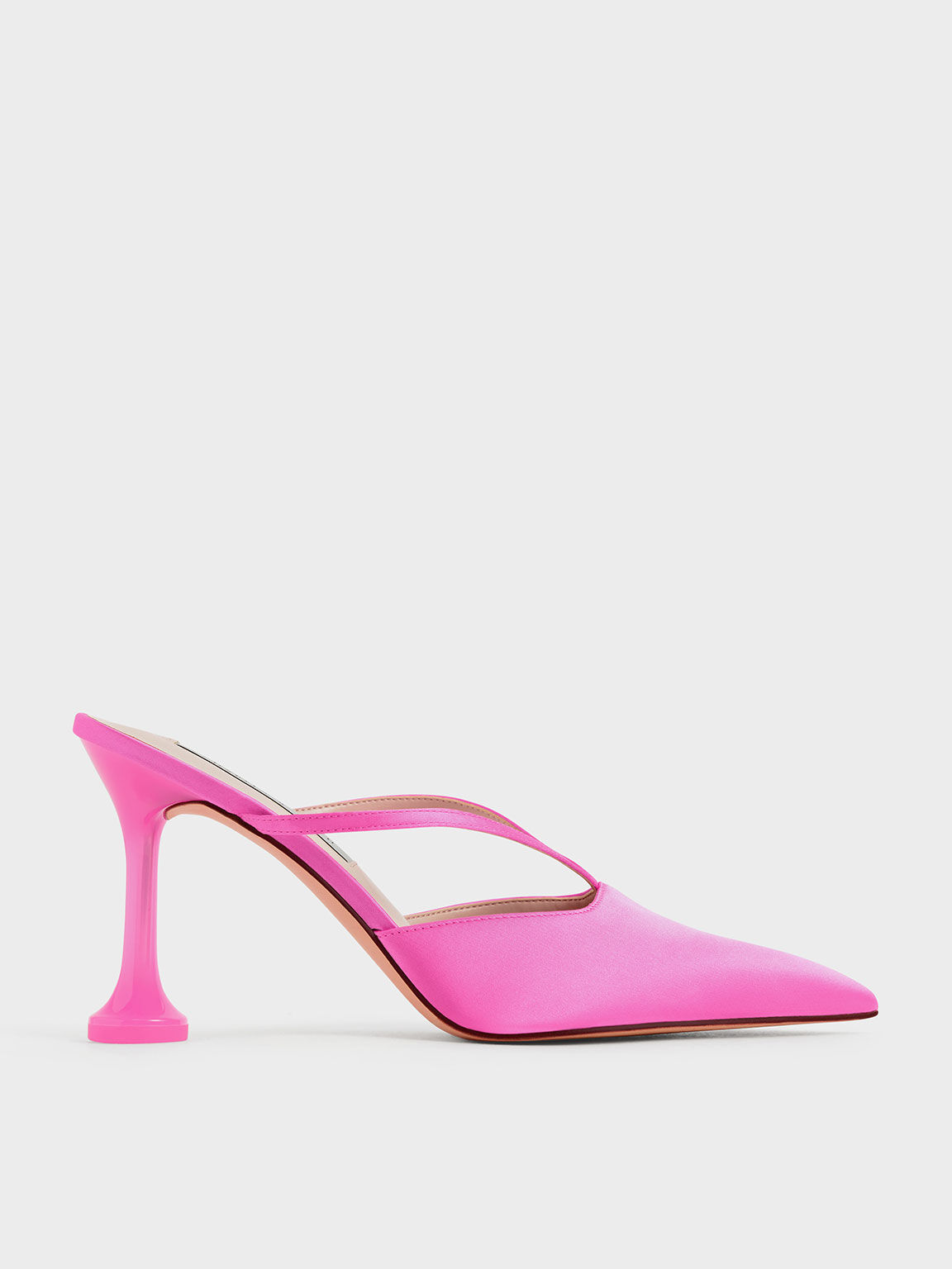 Sepatu Sculptural Heel Mules  Satin Strappy, Pink, hi-res